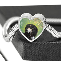 Black Saluki Dog Print Heart Charm Steel Bracelet-Free Shipping - Deruj.com