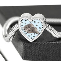 Irish Wolfhound Dog Print Heart Charm Steel Bracelet-Free Shipping - Deruj.com