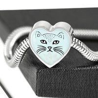 Cute Cat Face Print Heart Charm Steel Bracelet-Free Shipping - Deruj.com