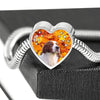 Irish Red and White Setter Print Heart Charm Steel Bracelet-Free Shipping - Deruj.com