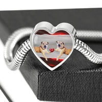 Border Terrier Print Heart Charm Steel Bracelet-Free Shipping - Deruj.com