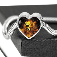 Roaring Lion Art Print Heart Charm Steel Bracelet-Free Shipping - Deruj.com