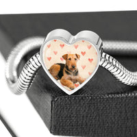 Airedale Terrier Print Luxury Heart Charm Bracelet-Free Shipping - Deruj.com