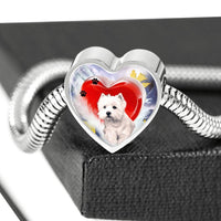 West Highland White Terrier Print Heart Charm Steel Bracelet-Free Shipping - Deruj.com