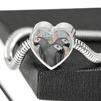 African Grey Parrot Print Heart Charm Steel Bracelet-Free Shipping - Deruj.com