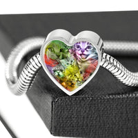 Happy Cats Print Heart Charm Steel Bracelet-Free Shipping - Deruj.com