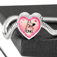 Cute French Bulldog Print Heart Charm Steel Bracelet-Free Shipping - Deruj.com
