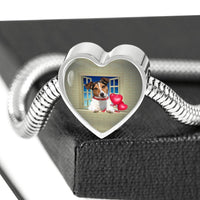 Cute Jack Russell Terrier On Window Print Heart Charm Steel Bracelet-Free Shipping - Deruj.com