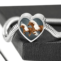 Haflinger Horse Art Print Heart Charm Steel Bracelet-Free Shipping - Deruj.com