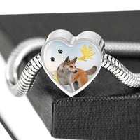 Norwegian Lundehund Print Heart Charm Steel Bracelet-Free Shipping - Deruj.com