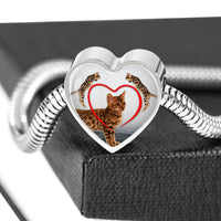 Bengal Cat Print Heart Charm Steel Bracelet-Free Shipping - Deruj.com