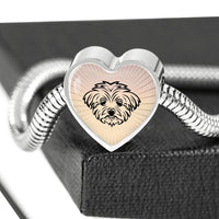 Maltese Dog Vector Art Print Heart Charm Steel Bracelet-Free Shipping - Deruj.com