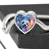 Yorkie Art Print Heart Charm Steel Bracelet-Free Shipping - Deruj.com