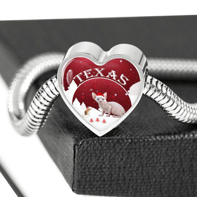 Sphynx Cat Print Heart Charm Steel Bracelet-Free Shipping - Deruj.com