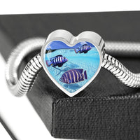 Afra Cichlid Fish Print Heart Charm Steel Bracelet-Free Shipping - Deruj.com