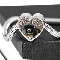 Entlebucher Mountain Dog Print Heart Charm Steel Bracelet-Free Shipping - Deruj.com