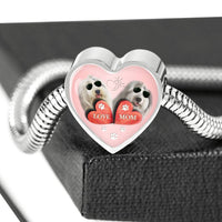 Old English Sheepdog Dog Print Heart Charm Steel Bracelet-Free Shipping - Deruj.com