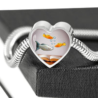 Mollies Fish Print Heart Charm Steel Bracelet-Free Shipping - Deruj.com