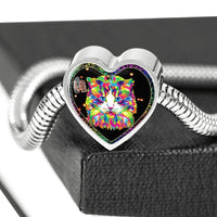 Colorful Cat Print Heart Charm Steel Bracelet-Free Shipping - Deruj.com