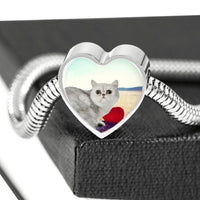 Exotic Shorthair Cat Print Heart Charm Steel Bracelet-Free Shipping - Deruj.com
