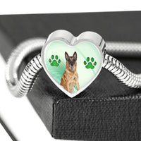 Belgian Malinois Print Heart Charm Steel Bracelet-Free Shipping - Deruj.com