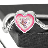Cute Kitten Print Heart Charm Steel Bracelet-Free Shipping - Deruj.com