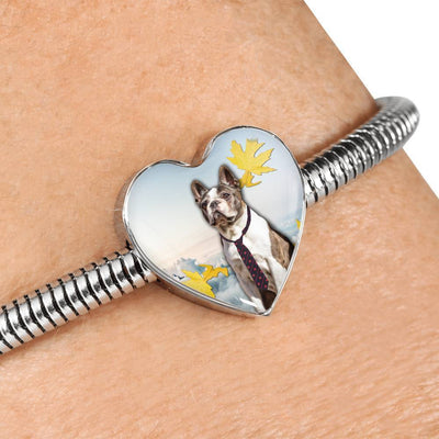 Cute Boston Terrier Print Heart Charm Steel Bracelet-Free Shipping - Deruj.com