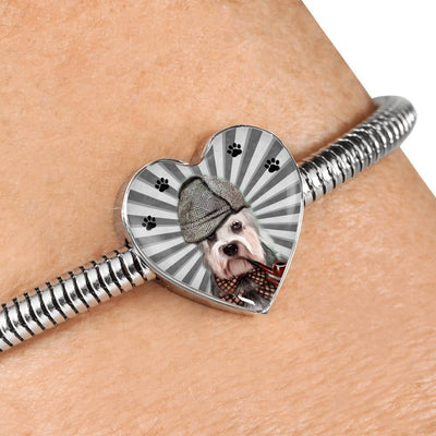 Dandie Dinmont Terrier Print Heart Charm Steel Bracelet-Free Shipping - Deruj.com