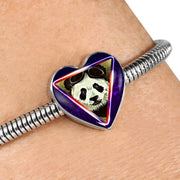 Cute Panda Art Print Heart Charm Steel Bracelet-Free Shipping - Deruj.com