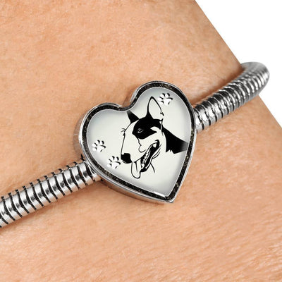 Bull Terrier Dog Print Heart Charm Steel Bracelet-Free Shipping - Deruj.com