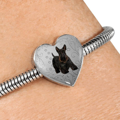 Scottish Terrier Print Heart Charm Steel Bracelet-Free Shipping - Deruj.com