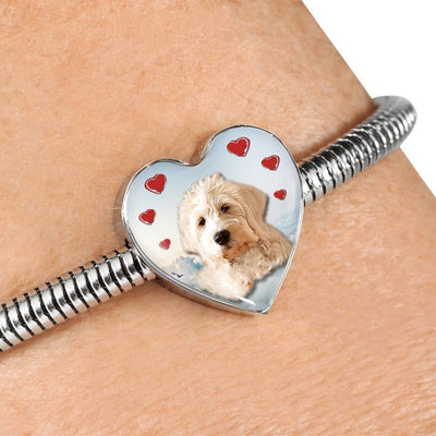 Goldendoodle Dog Print Heart Charm Steel Bracelet-Free Shipping - Deruj.com