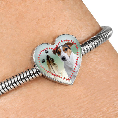 Jack Russell Terrier Print Heart Charm Steel Bracelet-Free Shipping - Deruj.com