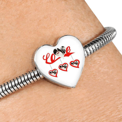 Japanese Chin Print Heart Charm Bracelet-Free Shipping - Deruj.com