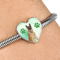 Belgian Malinois Print Heart Charm Steel Bracelet-Free Shipping - Deruj.com