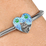 Cute American Shorthair Print Heart Charm Steel Bracelet-Free Shipping - Deruj.com