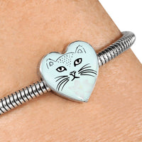 Cute Cat Face Print Heart Charm Steel Bracelet-Free Shipping - Deruj.com