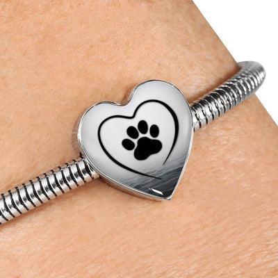 Paw Print Heart Charm Steel Bracelet-Free Shipping - Deruj.com