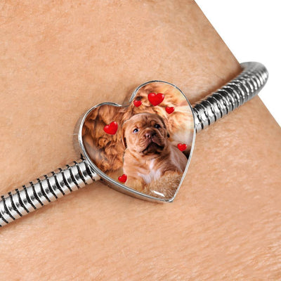 Cute Bordeaux Mastiff Print Heart Charm Steel Bracelet-Free Shipping - Deruj.com