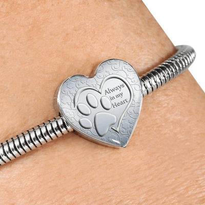 Paws Art Print Heart Charm Steel Bracelet-Free Shipping - Deruj.com