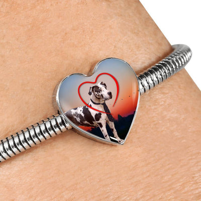 Lovely Great Dane Print Heart Charm Steel Bracelet-Free Shipping - Deruj.com