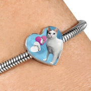 Japanese Bobtail Cat Print Heart Charm Steel Bracelet-Free Shipping - Deruj.com