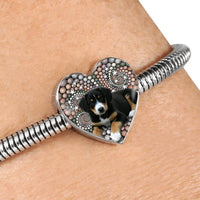 Entlebucher Mountain Dog Print Heart Charm Steel Bracelet-Free Shipping - Deruj.com