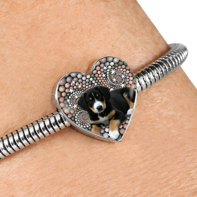 Entlebucher Mountain Dog Print Heart Charm Steel Bracelet-Free Shipping - Deruj.com