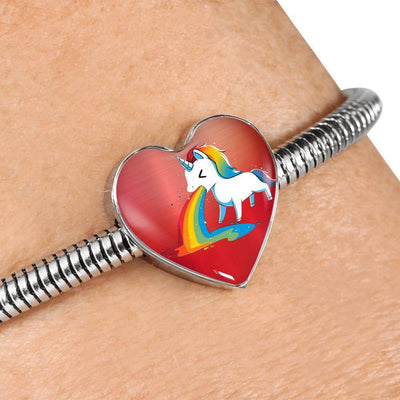 Unicorn Rainbow Print Heart Charm Steel Bracelet-Free Shipping - Deruj.com