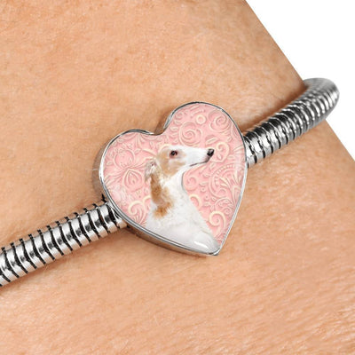 Borzoi Dog Print Heart Charm Steel Bracelet-Free Shipping - Deruj.com