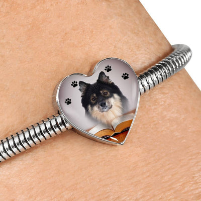 Finnish Lapphund Dog Print Heart Charm Steel Bracelet-Free Shipping - Deruj.com