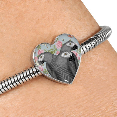 African Grey Parrot Print Heart Charm Steel Bracelet-Free Shipping - Deruj.com