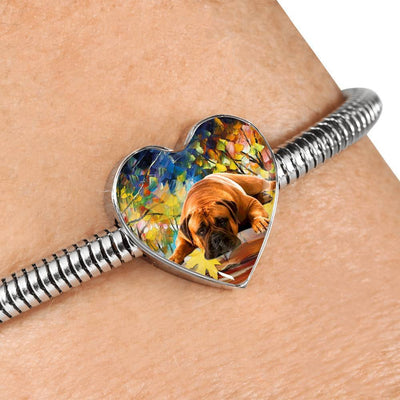 Cute Bullmastiff Print Heart Charm Steel Bracelet-Free Shipping - Deruj.com