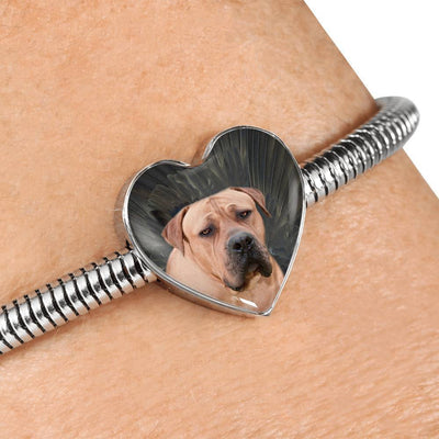 South African Boerboel Dog Print Heart Charm Steel Bracelet-Free Shipping - Deruj.com